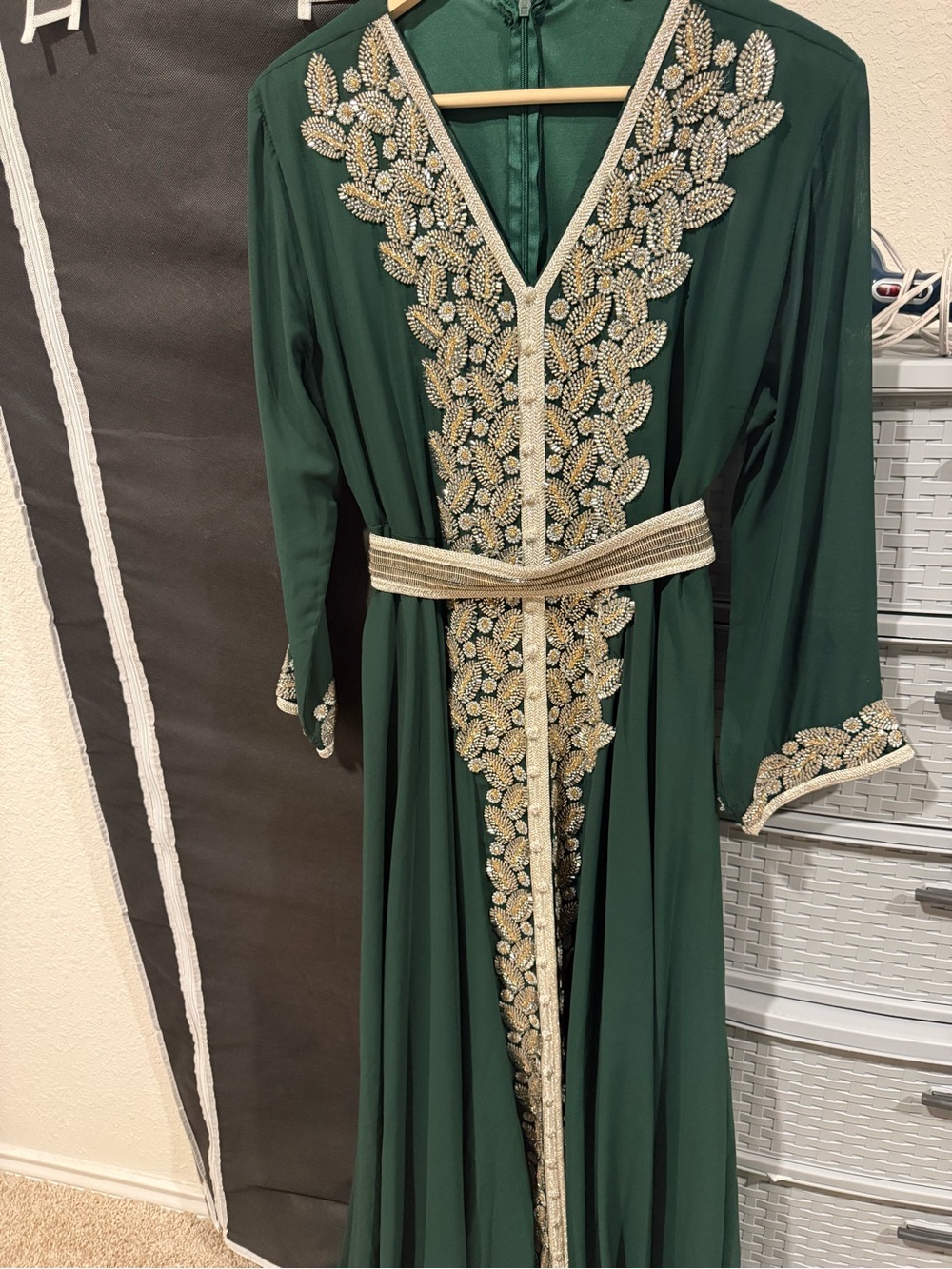 Emerald Green Beaded Embellished Long Dress